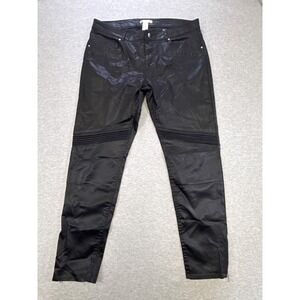 HM Black Coated Moto‎ Skinny Pants Ribbed Knee Ankle Zip Size 14 P/N 0406037